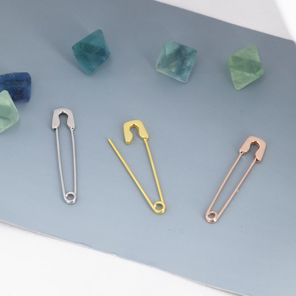 Safety Pin Pull Through Drop Earrings in Sterling Silver, Silver, Gold and Rose Gold, Fun Quirky Punk Rock Jewellery