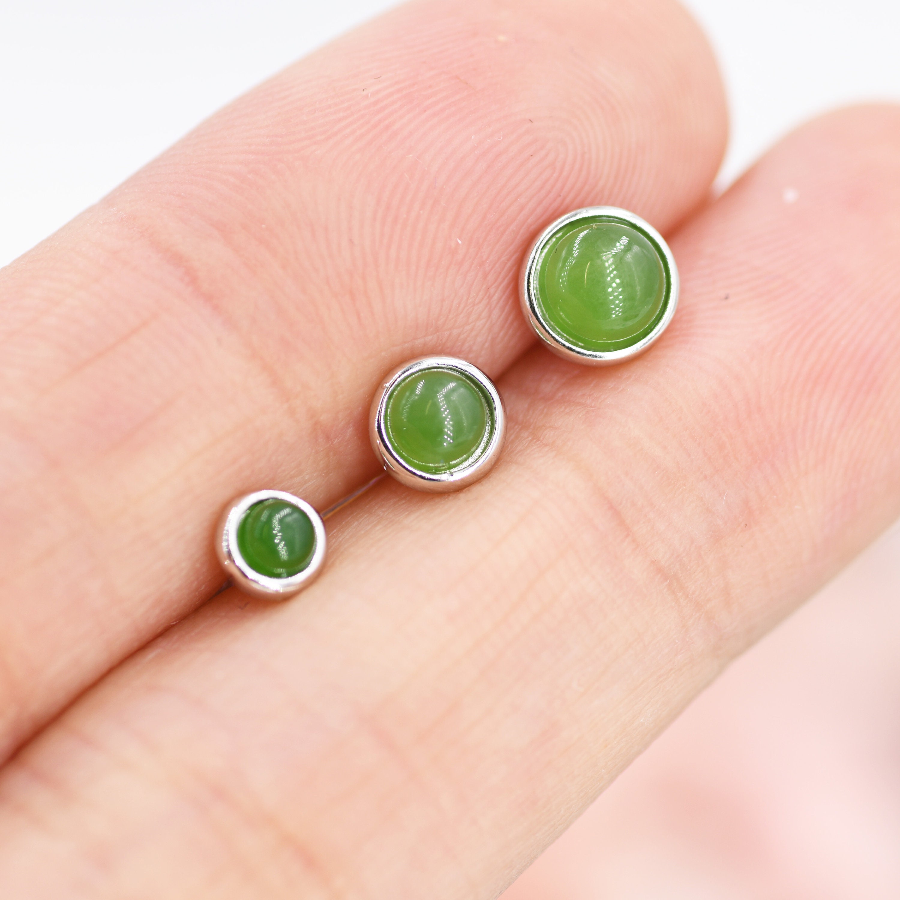 Sterling Silver Natural Jade Stud Earrings 3mm 4mm or 5mm Etsy UK