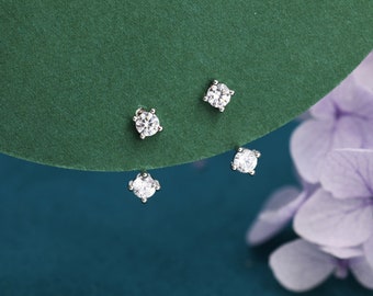 Double CZ Ear Jacket in Sterling Silver,  Silver or Gold, Front and Back Earrings, Two Part Earrings