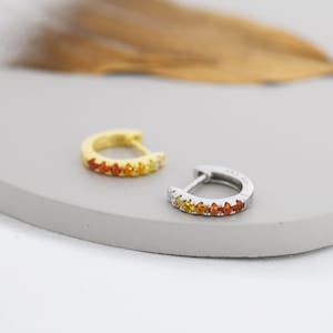 Garnet Red Ombre CZ Huggie Hoops in Sterling Silver, Silver or Gold, Minimalist Hoop Earrings, 8mm Hoops, cartilage hoops, Gradient
