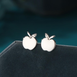 Pendientes de manzana en plata de ley, plata u oro u oro rosa, pequeños y delicados pendientes de manzana