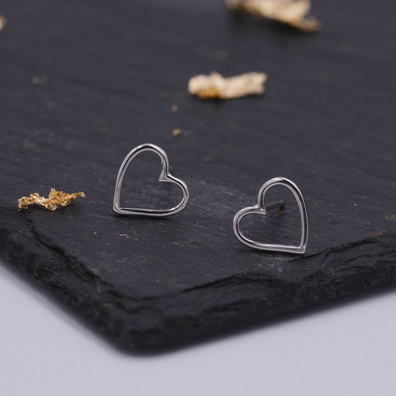 Sterling Silver Open Heart Stud Earrings Cute Fun | Etsy