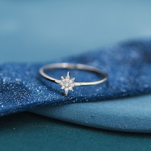 Sterling Silver Starburst Ring - Dainty Star Ring - Stacking Ring