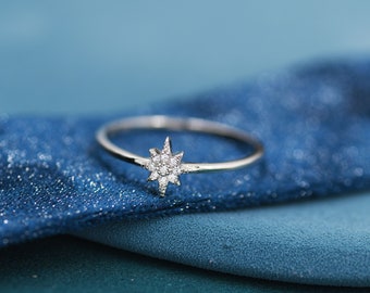 Sterling Silver Starburst Ring - Dainty Star Ring - Stacking Ring