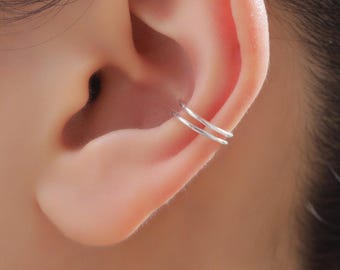 Minimalist Sterling Silver Ear Cuff, Double Bar Ear Cuff,  Simple and Minimalist
