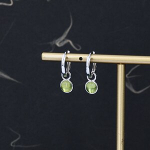 Genuine Peridot Hoop Earrings in Sterling Silver, Detachable Green Peridot Coin Dangle Hoop Earrings, Interchangeable, August Birthstone image 2