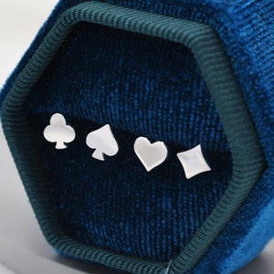 Card Suit Stud Earrings in Sterling Silver, Poker Set Earrings, Spade Earring, Club Earring, Diamond Earring, Heart earring