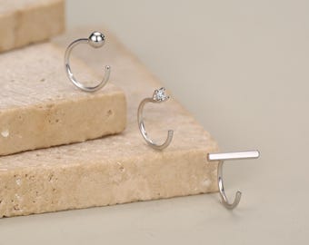 Set of Three Sterling Silver CZ Bar Sphere Open Hoop Earrings