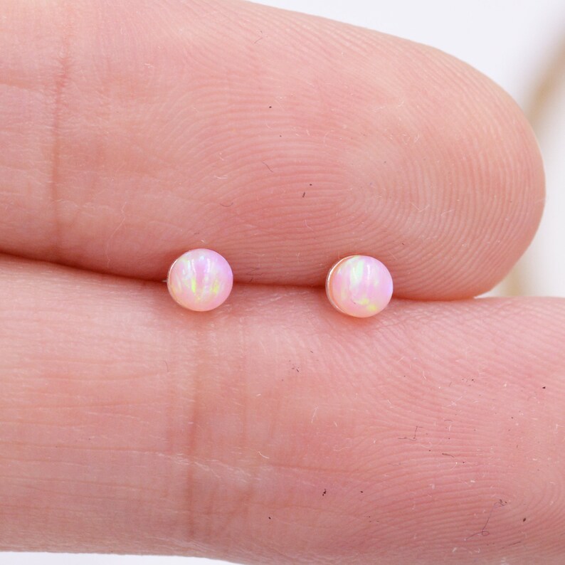 Very Tiny Opal Ball Stud Earrings in Sterling Silver Pink Etsy UK