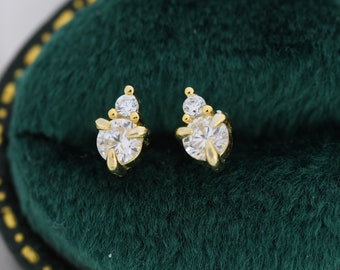 Sterling Silver Diamond CZ Stud Earrings,  3mm April Birthstone CZ Earrings, Silver, Gold or Rose Gold, Stacking Earrings