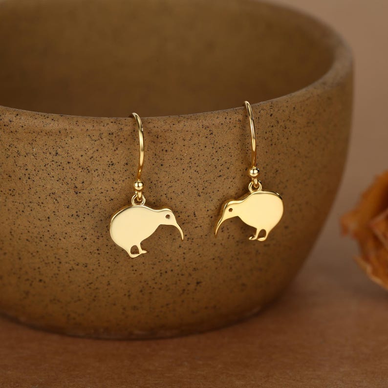 Kiwi Bird Drop Hook Earrings in Sterling Silver, Silver Gold or Rose Gold, Kiwi Bird Earrings image 8