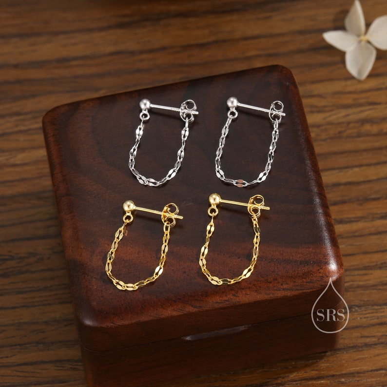 Clous d'oreilles avec chaîne scintillante en argent sterling, argent ou or, petite veste d'oreille, bijoux délicats image 6