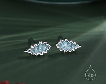 Pendientes de hoja de roble esmaltados en plata de ley, pendientes de hoja de bellota pequeños, semental de hoja pequeña, inspirados en la naturaleza