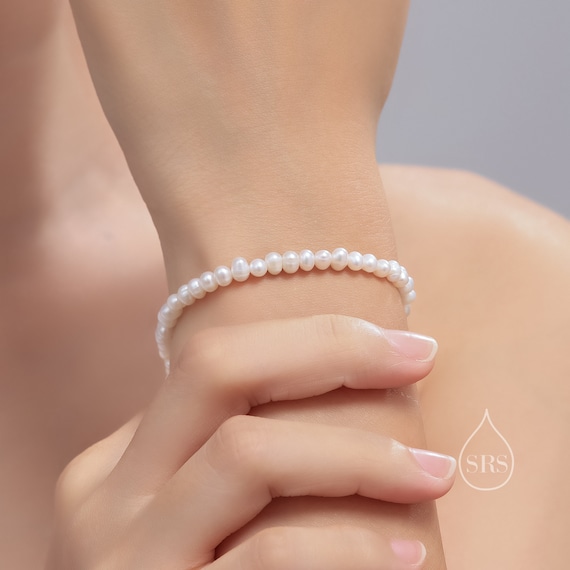 Sterling Silver Freshwater Pearl Bracelet, Irregular Shape, Silver 