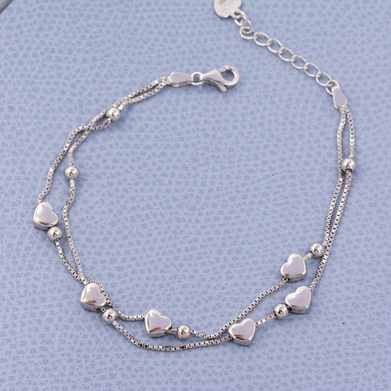 Heart Charm Bracelet In Sterling Silver Solid Sterling Silver Etsy