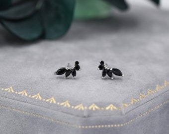 Black CZ Marquise Cluster Stud Earrings in Sterling Silver, Silver or Gold, Marquise Earrings, CZ Wing Earrings, Mini Crawler