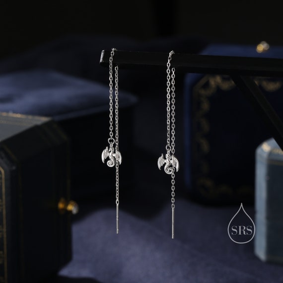 Orecchini a forma di drago, in argento Sterling, con cristalli