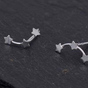 Tiny Star Trio Constellation Sterling Silver Dainty Stud Earrings, Available in Gold, Rose Gold and Silver, Tiny Star crawlers zdjęcie 2