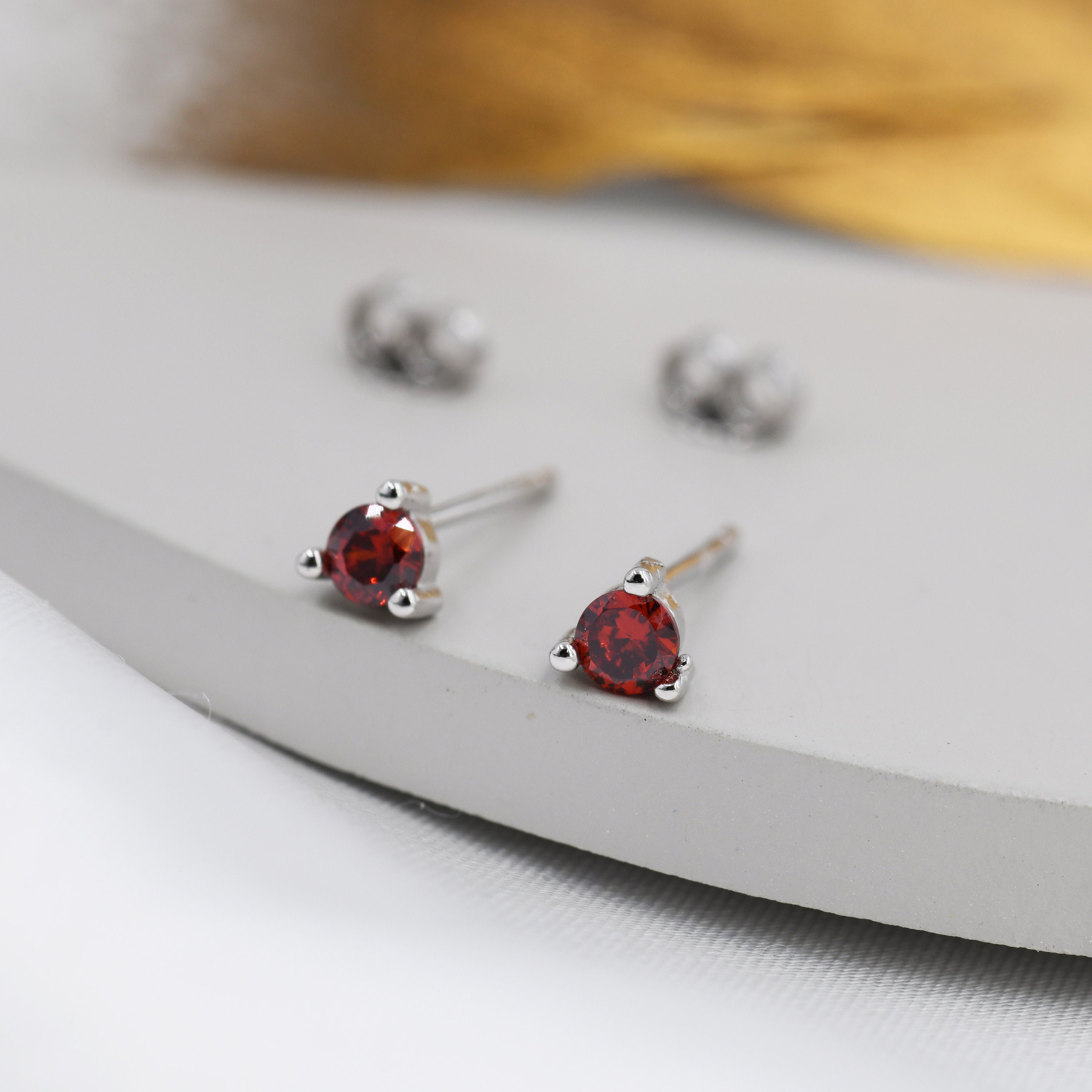 Sterling Silver Garnet Red Stud Earrings, 3mm January Birthstone