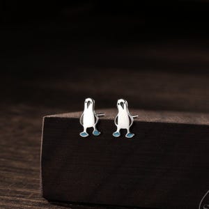 Sterling Silver Blue Footed Boobie Stud Earrings, Cute Blue-Footed Boobie Bird Stud Earrings, Fun and Quirky Bird Jewellery