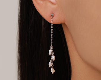 Genuine Oval Freshwater Pearl Drop Dangle Earrings in Sterling Silver