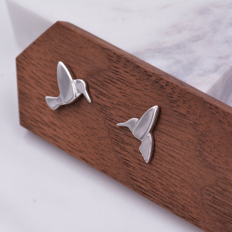 Hummingbird Stud Earrings in Sterling Silver, Bird Earrings, Nature Inspired Stud, Cute Dainty Minimal Jewellery image 7