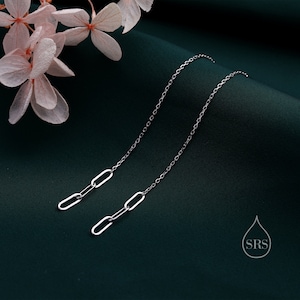 Link Chain Threader Earrings in Sterling Silver, Silver or Gold, Sparkle Chain Long Ear Threaders, Long Threaders