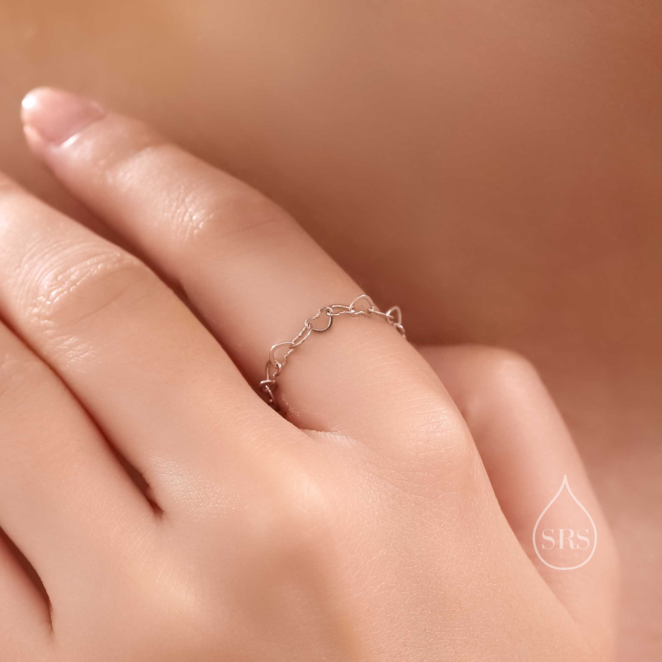 新作 Sterling 8 7 6 5 4 Size US Ring, Chain Link Heart Silver アクセサリー