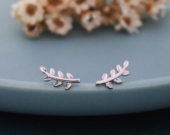 Tiny Leaf Stud Earrings in Sterling Silver - Tree Branch Stud Earrings  - Olive Branch - Cute,  Fun, Whimsical, Botanical Earrings