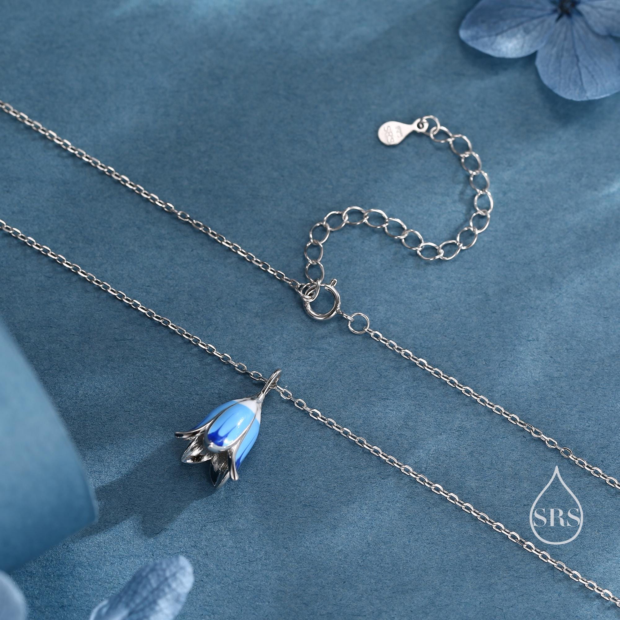 ネックレス・ペンダント Blue Enamel Flower Necklace Sterling Silver Enamel Bluebell Flower Pendant Necklace