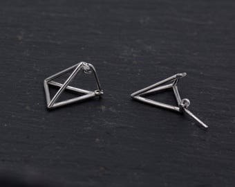 Sterling Silver Geometric Triangle Pyramid Front and Back Ear Jacket Stud Earrings Geometry Minimalist Jewellery H65