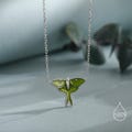 Green Enamel Lunar Moth Pendant Necklace in Sterling Silver,  Moth Necklace, Silver Butterfly Necklace, Nature Inspired Animal Jewellery