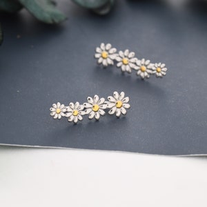 Daisy Flower Crawler Earrings in Sterling Silver, Two Tone Finish, Daisy Chain, Flower Earrings, Ear Climbers image 4