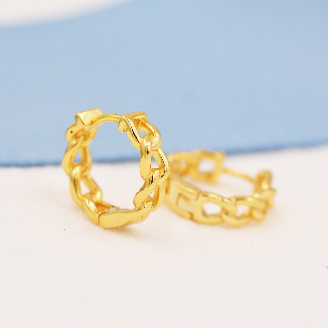 Chain Huggie Hoop Earrings in Sterling Silver Gold or Silver Etsy UK