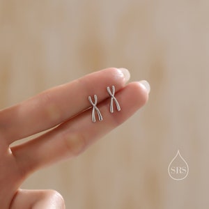 Chromosome Stud Earrings in Sterling Silver, Silver or Gold, Chromosome Earrings, X DNA Stud Earrings, Science Gift image 2