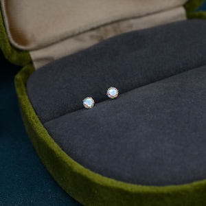 Aurora AB Crystal Tiny CZ Stud Earrings in Sterling Silver, 2.5mm/3mm Colour Changing Crystals, Extra Small