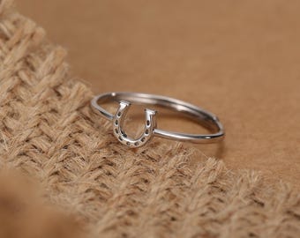 Sterling Silver Cute Little Horseshoe Ring, Adjustable Size, Cute