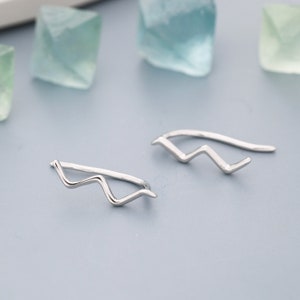 Zigzag Wave Crawler Earrings in Sterling Silver, Silver or Gold or Rose Gold, Minimalist Geometric, Ear Climbers image 5