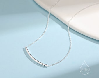 Gebogen staafketting in sterlingzilver, staafketting, glimlachketting, gebogen ketting