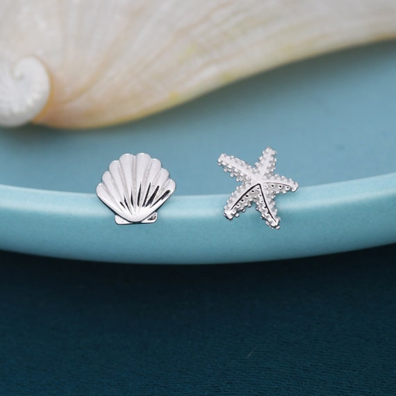 Sterling Silver Shell Starfish Earrings Sterling Silver Shell Starfish Earrings