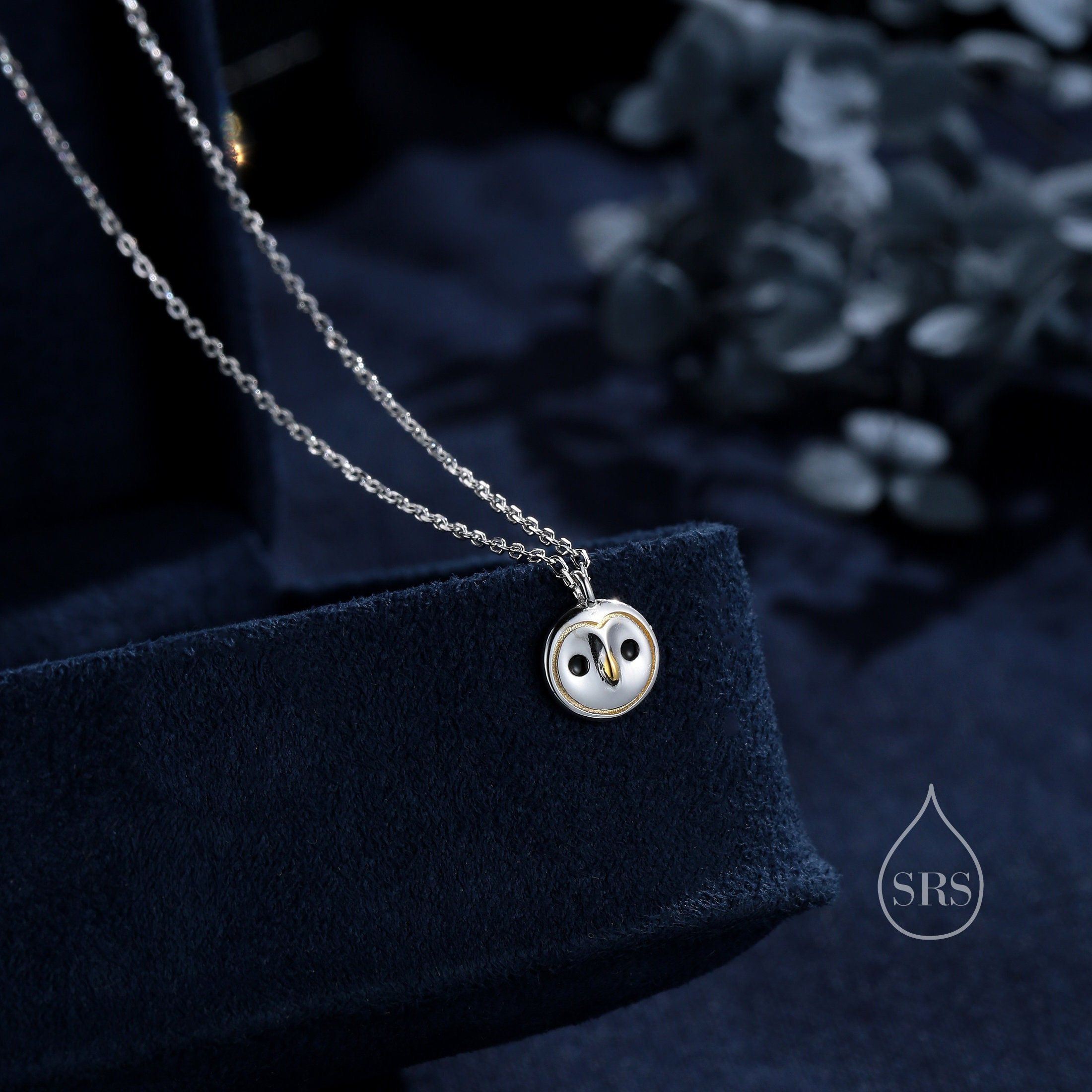 Tiny Barn Owl Bird Pendant Necklace in Sterling Silver, Silver Barn Owl Necklace, Silver Baby Owl Bi