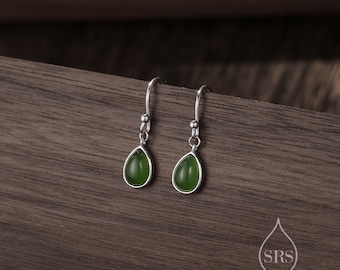 Boucles d'oreilles gouttes en jade véritable jaspe en argent sterling, boucles d'oreilles délicates en jade vert naturel, boucles d'oreilles en forme de poire en jade vert