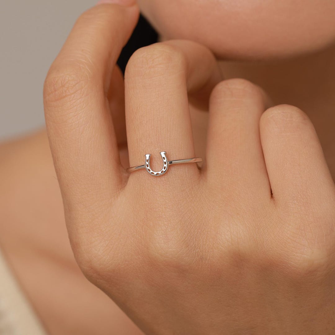 Sterling Silver Cute Little Horseshoe Ring, Adjustable Size, Cute