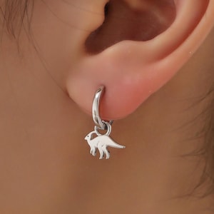 Aros colgantes de dinosaurio Parasaurolophus en plata de ley, en plata, oro u oro rosa, con diseño de dinosaurio, intercambiables y desmontables.
