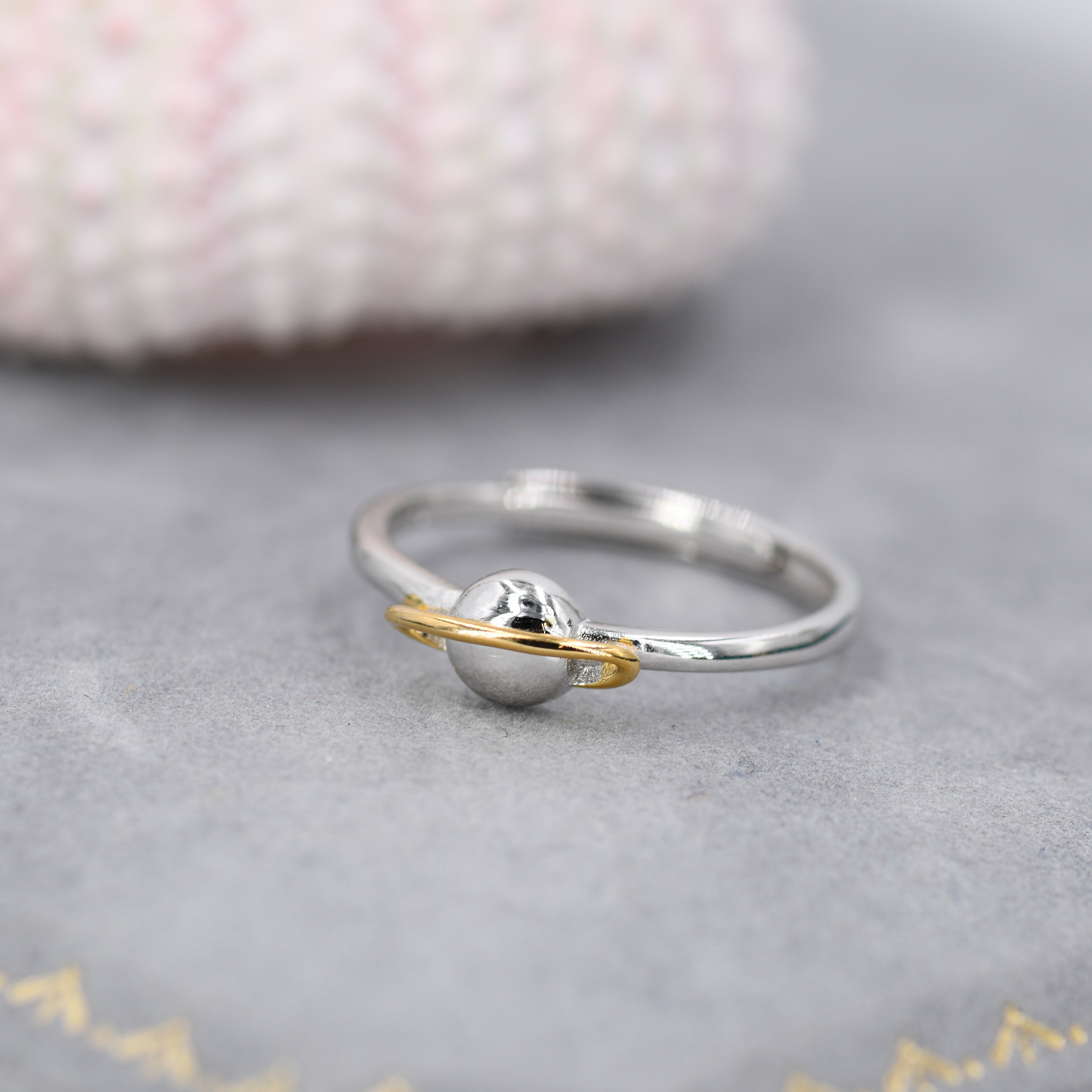 Sterling Silver Planet Ring, Adjustable Size, Saturn Planet Ring 