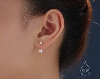 Sterling Silber Vorder- und Rückseite Ohrstecker Ohrringe mit künstlichen Perlen, einfach und elegant, Perlmutt Ear Jacket