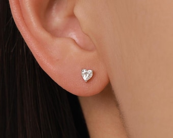 Sterling Silver 4MM Heart Moissanite Stud Earrings