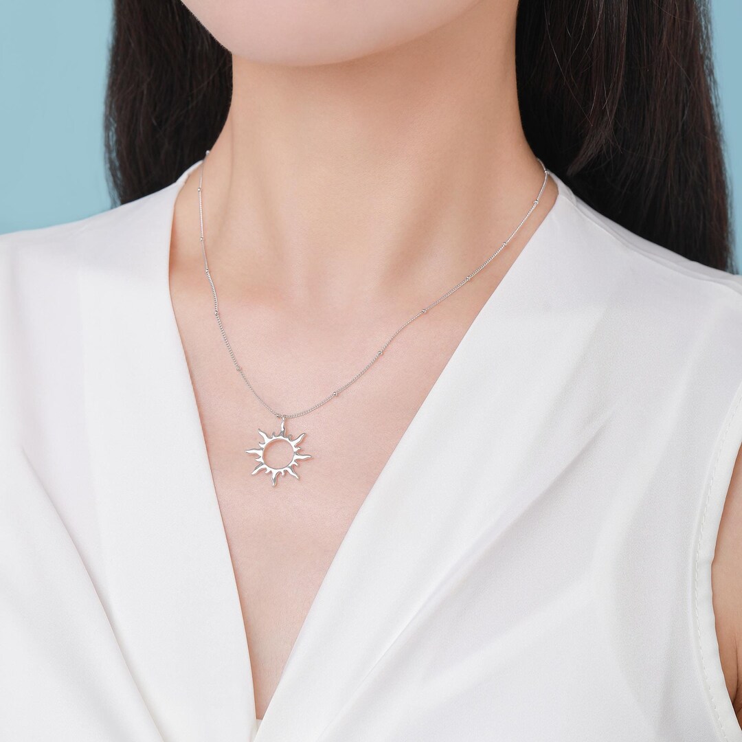 Sun Ray Pendant Necklace in Sterling Silver, Sun Necklace, Extra Tiny ...