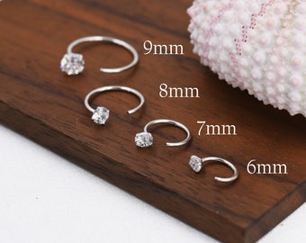 Sterling Silver CZ Open Huggie Hoop, Open Threader Earrings, Half Hoop Earrings, Crystal Hoop Earrings