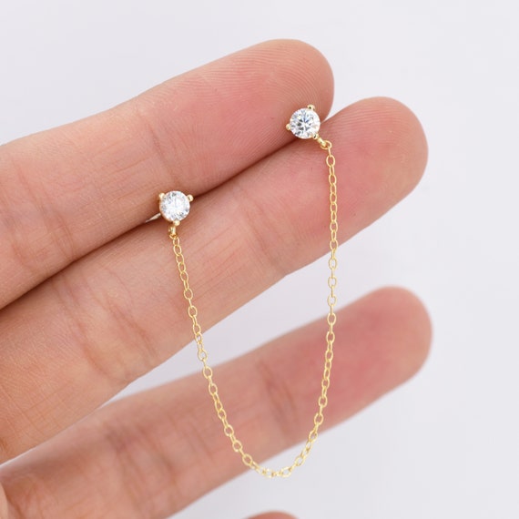 Orecchini a catena in argento sterling per piercing multipli, argento o oro, orecchini a catena con palline e zirconi cubici, orecchini asimmetrici impilabili - Italia